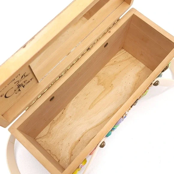 Enid Collins Of Texas 1960's Wood Box Purse "Busy‎ Bees" Boho Vintage Handbag - Picture 13 of 13